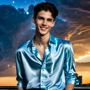 The Men of the Golden City is a collection of AI generated images of beautiful, glamorous, handsome guys in the heavens. The heavenly landscape evokes a sense of magnificence, the majestic gothic architecture, is detailed and crafted to create an atmosphere of reverence and divine glory. The mystical and galactic landscape highlights the golden city. The great detail of the city and the billowing clouds. A golden river flows from the city to the end of the galaxy. The vast galaxy almost covers the image. The stars and constellations sparkle in the galaxy. The city has massive, magnificent, majestic gothic architecture.