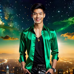 The Men of the Golden City is a collection of AI generated images of beautiful, glamorous, handsome guys in the heavens. The heavenly landscape evokes a sense of magnificence, the majestic gothic architecture, is detailed and crafted to create an atmosphere of reverence and divine glory. The mystical and galactic landscape highlights the golden city. The great detail of the city and the billowing clouds. A golden river flows from the city to the end of the galaxy. The vast galaxy almost covers the image. The stars and constellations sparkle in the galaxy. The city has massive, magnificent, majestic gothic architecture.