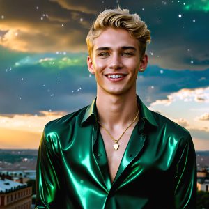 The Beautiful & Handsome Men of the Golden City, is a collection of AI generated images of sexy, glamorous, handsome guys in the heavens. On a balcony, overlooking a large golden city in the heavens. The heavenly landscape evokes a sense of magnificence, the majestic gothic architecture, is detailed and crafted to create an atmosphere of reverence and divine glory. The mystical and galactic landscape highlights the golden city. The great detail of the city and the billowing clouds. A golden river flows from the city to the end of the galaxy. A breathtaking scene of Salar de Uyuni at sunset, reflecting a vibrant gold hue. The stars and constellations sparkle in the galaxy. The city has massive, magnificent, majestic gothic architecture.