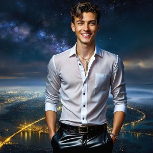 The Beautiful & Handsome Men of the Golden City, is a collection of AI generated images of sexy, glamorous, handsome guys in the heavens. On a balcony, overlooking a large golden city in the heavens. The heavenly landscape evokes a sense of magnificence, the majestic gothic architecture, is detailed and crafted to create an atmosphere of reverence and divine glory. The mystical and galactic landscape highlights the golden city. The great detail of the city and the billowing clouds. A golden river flows from the city to the end of the galaxy. A breathtaking scene of Salar de Uyuni at sunset, reflecting a vibrant gold hue. The stars and constellations sparkle in the galaxy. The city has massive, magnificent, majestic gothic architecture.