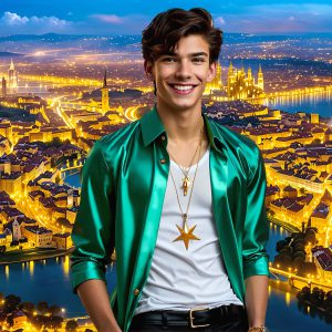 The Beautiful & Handsome Men of the Golden City, is a collection of AI generated images of sexy, glamorous, handsome guys in the heavens. On a balcony, overlooking a large golden city in the heavens. The heavenly landscape evokes a sense of magnificence, the majestic gothic architecture, is detailed and crafted to create an atmosphere of reverence and divine glory. The mystical and galactic landscape highlights the golden city. The great detail of the city and the billowing clouds. A golden river flows from the city to the end of the galaxy. A breathtaking scene of Salar de Uyuni at sunset, reflecting a vibrant gold hue. The stars and constellations sparkle in the galaxy. The city has massive, magnificent, majestic gothic architecture.