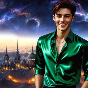 The Beautiful & Handsome Men of the Golden City, is a collection of AI generated images of sexy, glamorous, handsome guys in the heavens. On a balcony, overlooking a large golden city in the heavens. The heavenly landscape evokes a sense of magnificence, the majestic gothic architecture, is detailed and crafted to create an atmosphere of reverence and divine glory. The mystical and galactic landscape highlights the golden city. The great detail of the city and the billowing clouds. A golden river flows from the city to the end of the galaxy. A breathtaking scene of Salar de Uyuni at sunset, reflecting a vibrant gold hue. The stars and constellations sparkle in the galaxy. The city has massive, magnificent, majestic gothic architecture.