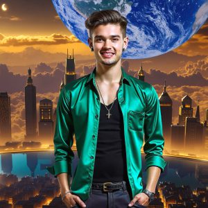 The Beautiful & Handsome Men of the Golden City, is a collection of AI generated images of sexy, glamorous, handsome guys in the heavens. On a balcony, overlooking a large golden city in the heavens. The heavenly landscape evokes a sense of magnificence, the majestic gothic architecture, is detailed and crafted to create an atmosphere of reverence and divine glory. The mystical and galactic landscape highlights the golden city. The great detail of the city and the billowing clouds. A golden river flows from the city to the end of the galaxy. A breathtaking scene of Salar de Uyuni at sunset, reflecting a vibrant gold hue. The stars and constellations sparkle in the galaxy. The city has massive, magnificent, majestic gothic architecture.