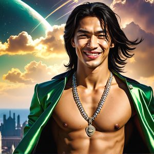The Beautiful & Handsome Men of the Golden City, is a collection of AI generated images of sexy, glamorous, handsome guys in the heavens. On a balcony, overlooking a large golden city in the heavens. The heavenly landscape evokes a sense of magnificence, the majestic gothic architecture, is detailed and crafted to create an atmosphere of reverence and divine glory. The mystical and galactic landscape highlights the golden city. The great detail of the city and the billowing clouds. A golden river flows from the city to the end of the galaxy. A breathtaking scene of Salar de Uyuni at sunset, reflecting a vibrant gold hue. The stars and constellations sparkle in the galaxy. The city has massive, magnificent, majestic gothic architecture.