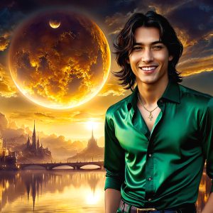 The Beautiful & Handsome Men of the Golden City, is a collection of AI generated images of sexy, glamorous, handsome guys in the heavens. On a balcony, overlooking a large golden city in the heavens. The heavenly landscape evokes a sense of magnificence, the majestic gothic architecture, is detailed and crafted to create an atmosphere of reverence and divine glory. The mystical and galactic landscape highlights the golden city. The great detail of the city and the billowing clouds. A golden river flows from the city to the end of the galaxy. A breathtaking scene of Salar de Uyuni at sunset, reflecting a vibrant gold hue. The stars and constellations sparkle in the galaxy. The city has massive, magnificent, majestic gothic architecture.