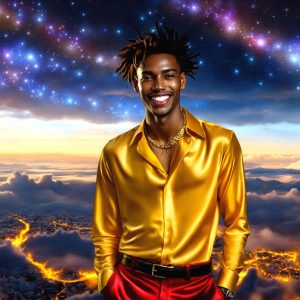 The Beautiful & Handsome Men of the Golden City, is a collection of AI generated images of sexy, glamorous, handsome guys in the heavens. On a balcony, overlooking a large golden city in the heavens. The heavenly landscape evokes a sense of magnificence, the majestic gothic architecture, is detailed and crafted to create an atmosphere of reverence and divine glory. The mystical and galactic landscape highlights the golden city. The great detail of the city and the billowing clouds. A golden river flows from the city to the end of the galaxy. A breathtaking scene of Salar de Uyuni at sunset, reflecting a vibrant gold hue. The stars and constellations sparkle in the galaxy. The city has massive, magnificent, majestic gothic architecture.