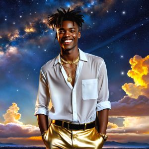 The Beautiful & Handsome Men of the Golden City, is a collection of AI generated images of sexy, glamorous, handsome guys in the heavens. On a balcony, overlooking a large golden city in the heavens. The heavenly landscape evokes a sense of magnificence, the majestic gothic architecture, is detailed and crafted to create an atmosphere of reverence and divine glory. The mystical and galactic landscape highlights the golden city. The great detail of the city and the billowing clouds. A golden river flows from the city to the end of the galaxy. A breathtaking scene of Salar de Uyuni at sunset, reflecting a vibrant gold hue. The stars and constellations sparkle in the galaxy. The city has massive, magnificent, majestic gothic architecture.