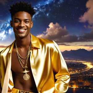 The Beautiful & Handsome Men of the Golden City, is a collection of AI generated images of sexy, glamorous, handsome guys in the heavens. On a balcony, overlooking a large golden city in the heavens. The heavenly landscape evokes a sense of magnificence, the majestic gothic architecture, is detailed and crafted to create an atmosphere of reverence and divine glory. The mystical and galactic landscape highlights the golden city. The great detail of the city and the billowing clouds. A golden river flows from the city to the end of the galaxy. A breathtaking scene of Salar de Uyuni at sunset, reflecting a vibrant gold hue. The stars and constellations sparkle in the galaxy. The city has massive, magnificent, majestic gothic architecture.