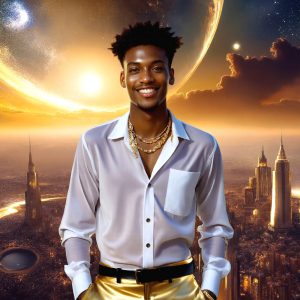 The Beautiful & Handsome Men of the Golden City, is a collection of AI generated images of sexy, glamorous, handsome guys in the heavens. On a balcony, overlooking a large golden city in the heavens. The heavenly landscape evokes a sense of magnificence, the majestic gothic architecture, is detailed and crafted to create an atmosphere of reverence and divine glory. The mystical and galactic landscape highlights the golden city. The great detail of the city and the billowing clouds. A golden river flows from the city to the end of the galaxy. A breathtaking scene of Salar de Uyuni at sunset, reflecting a vibrant gold hue. The stars and constellations sparkle in the galaxy. The city has massive, magnificent, majestic gothic architecture.