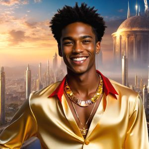 The Beautiful & Handsome Men of the Golden City, is a collection of AI generated images of sexy, glamorous, handsome guys in the heavens. On a balcony, overlooking a large golden city in the heavens. The heavenly landscape evokes a sense of magnificence, the majestic gothic architecture, is detailed and crafted to create an atmosphere of reverence and divine glory. The mystical and galactic landscape highlights the golden city. The great detail of the city and the billowing clouds. A golden river flows from the city to the end of the galaxy. A breathtaking scene of Salar de Uyuni at sunset, reflecting a vibrant gold hue. The stars and constellations sparkle in the galaxy. The city has massive, magnificent, majestic gothic architecture.