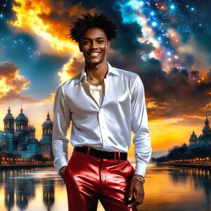 The Beautiful & Handsome Men of the Golden City, is a collection of AI generated images of sexy, glamorous, handsome guys in the heavens. On a balcony, overlooking a large golden city in the heavens. The heavenly landscape evokes a sense of magnificence, the majestic gothic architecture, is detailed and crafted to create an atmosphere of reverence and divine glory. The mystical and galactic landscape highlights the golden city. The great detail of the city and the billowing clouds. A golden river flows from the city to the end of the galaxy. A breathtaking scene of Salar de Uyuni at sunset, reflecting a vibrant gold hue. The stars and constellations sparkle in the galaxy. The city has massive, magnificent, majestic gothic architecture.