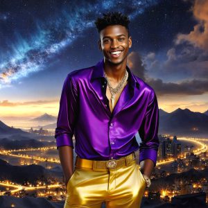 The Beautiful & Handsome Men of the Golden City, is a collection of AI generated images of sexy, glamorous, handsome guys in the heavens. On a balcony, overlooking a large golden city in the heavens. The heavenly landscape evokes a sense of magnificence, the majestic gothic architecture, is detailed and crafted to create an atmosphere of reverence and divine glory. The mystical and galactic landscape highlights the golden city. The great detail of the city and the billowing clouds. A golden river flows from the city to the end of the galaxy. A breathtaking scene of Salar de Uyuni at sunset, reflecting a vibrant gold hue. The stars and constellations sparkle in the galaxy. The city has massive, magnificent, majestic gothic architecture.