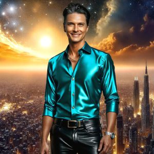 The Beautiful & Handsome Men of the Golden City, is a collection of AI generated images of sexy, glamorous, handsome guys in the heavens. On a balcony, overlooking a large golden city in the heavens. The heavenly landscape evokes a sense of magnificence, the majestic gothic architecture, is detailed and crafted to create an atmosphere of reverence and divine glory. The mystical and galactic landscape highlights the golden city. The great detail of the city and the billowing clouds. A golden river flows from the city to the end of the galaxy. A breathtaking scene of Salar de Uyuni at sunset, reflecting a vibrant gold hue. The stars and constellations sparkle in the galaxy. The city has massive, magnificent, majestic gothic architecture.
