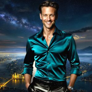 The Beautiful & Handsome Men of the Golden City, is a collection of AI generated images of sexy, glamorous, handsome guys in the heavens. On a balcony, overlooking a large golden city in the heavens. The heavenly landscape evokes a sense of magnificence, the majestic gothic architecture, is detailed and crafted to create an atmosphere of reverence and divine glory. The mystical and galactic landscape highlights the golden city. The great detail of the city and the billowing clouds. A golden river flows from the city to the end of the galaxy. A breathtaking scene of Salar de Uyuni at sunset, reflecting a vibrant gold hue. The stars and constellations sparkle in the galaxy. The city has massive, magnificent, majestic gothic architecture.