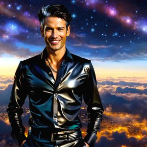 The Beautiful & Handsome Men of the Golden City, is a collection of AI generated images of sexy, glamorous, handsome guys in the heavens. On a balcony, overlooking a large golden city in the heavens. The heavenly landscape evokes a sense of magnificence, the majestic gothic architecture, is detailed and crafted to create an atmosphere of reverence and divine glory. The mystical and galactic landscape highlights the golden city. The great detail of the city and the billowing clouds. A golden river flows from the city to the end of the galaxy. A breathtaking scene of Salar de Uyuni at sunset, reflecting a vibrant gold hue. The stars and constellations sparkle in the galaxy. The city has massive, magnificent, majestic gothic architecture.