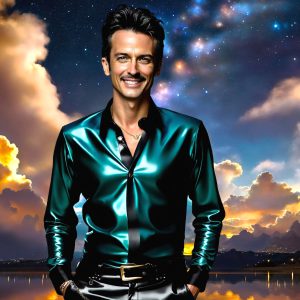 The Beautiful & Handsome Men of the Golden City, is a collection of AI generated images of sexy, glamorous, handsome guys in the heavens. On a balcony, overlooking a large golden city in the heavens. The heavenly landscape evokes a sense of magnificence, the majestic gothic architecture, is detailed and crafted to create an atmosphere of reverence and divine glory. The mystical and galactic landscape highlights the golden city. The great detail of the city and the billowing clouds. A golden river flows from the city to the end of the galaxy. A breathtaking scene of Salar de Uyuni at sunset, reflecting a vibrant gold hue. The stars and constellations sparkle in the galaxy. The city has massive, magnificent, majestic gothic architecture.