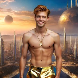 The Beautiful & Handsome Men of the Golden City, is a collection of AI generated images of sexy, glamorous, handsome guys in the heavens. On a balcony, overlooking a large golden city in the heavens. The heavenly landscape evokes a sense of magnificence, the majestic gothic architecture, is detailed and crafted to create an atmosphere of reverence and divine glory. The mystical and galactic landscape highlights the golden city. The great detail of the city and the billowing clouds. A golden river flows from the city to the end of the galaxy. A breathtaking scene of Salar de Uyuni at sunset, reflecting a vibrant gold hue. The stars and constellations sparkle in the galaxy. The city has massive, magnificent, majestic gothic architecture.