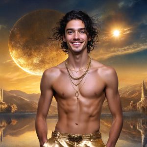 The Beautiful & Handsome Men of the Golden City, is a collection of AI generated images of sexy, glamorous, handsome guys in the heavens. On a balcony, overlooking a large golden city in the heavens. The heavenly landscape evokes a sense of magnificence, the majestic gothic architecture, is detailed and crafted to create an atmosphere of reverence and divine glory. The mystical and galactic landscape highlights the golden city. The great detail of the city and the billowing clouds. A golden river flows from the city to the end of the galaxy. A breathtaking scene of Salar de Uyuni at sunset, reflecting a vibrant gold hue. The stars and constellations sparkle in the galaxy. The city has massive, magnificent, majestic gothic architecture.