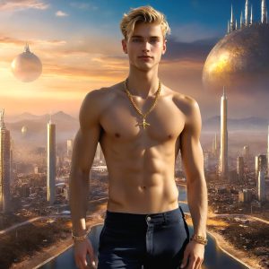 The Beautiful & Handsome Men of the Golden City, is a collection of AI generated images of sexy, glamorous, handsome guys in the heavens. On a balcony, overlooking a large golden city in the heavens. The heavenly landscape evokes a sense of magnificence, the majestic gothic architecture, is detailed and crafted to create an atmosphere of reverence and divine glory. The mystical and galactic landscape highlights the golden city. The great detail of the city and the billowing clouds. A golden river flows from the city to the end of the galaxy. A breathtaking scene of Salar de Uyuni at sunset, reflecting a vibrant gold hue. The stars and constellations sparkle in the galaxy. The city has massive, magnificent, majestic gothic architecture.