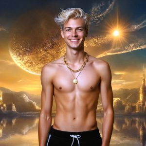 The Beautiful & Handsome Men of the Golden City, is a collection of AI generated images of sexy, glamorous, handsome guys in the heavens. On a balcony, overlooking a large golden city in the heavens. The heavenly landscape evokes a sense of magnificence, the majestic gothic architecture, is detailed and crafted to create an atmosphere of reverence and divine glory. The mystical and galactic landscape highlights the golden city. The great detail of the city and the billowing clouds. A golden river flows from the city to the end of the galaxy. A breathtaking scene of Salar de Uyuni at sunset, reflecting a vibrant gold hue. The stars and constellations sparkle in the galaxy. The city has massive, magnificent, majestic gothic architecture.