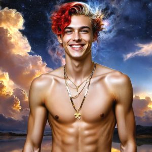 The Beautiful & Handsome Men of the Golden City, is a collection of AI generated images of sexy, glamorous, handsome guys in the heavens. On a balcony, overlooking a large golden city in the heavens. The heavenly landscape evokes a sense of magnificence, the majestic gothic architecture, is detailed and crafted to create an atmosphere of reverence and divine glory. The mystical and galactic landscape highlights the golden city. The great detail of the city and the billowing clouds. A golden river flows from the city to the end of the galaxy. A breathtaking scene of Salar de Uyuni at sunset, reflecting a vibrant gold hue. The stars and constellations sparkle in the galaxy. The city has massive, magnificent, majestic gothic architecture.