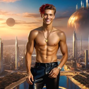 The Beautiful & Handsome Men of the Golden City, is a collection of AI generated images of sexy, glamorous, handsome guys in the heavens. On a balcony, overlooking a large golden city in the heavens. The heavenly landscape evokes a sense of magnificence, the majestic gothic architecture, is detailed and crafted to create an atmosphere of reverence and divine glory. The mystical and galactic landscape highlights the golden city. The great detail of the city and the billowing clouds. A golden river flows from the city to the end of the galaxy. A breathtaking scene of Salar de Uyuni at sunset, reflecting a vibrant gold hue. The stars and constellations sparkle in the galaxy. The city has massive, magnificent, majestic gothic architecture.