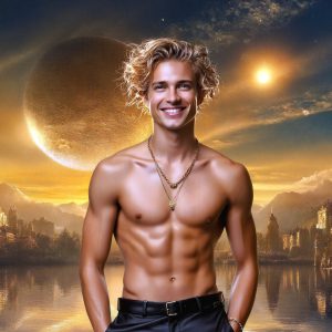 The Beautiful & Handsome Men of the Golden City, is a collection of AI generated images of sexy, glamorous, handsome guys in the heavens. On a balcony, overlooking a large golden city in the heavens. The heavenly landscape evokes a sense of magnificence, the majestic gothic architecture, is detailed and crafted to create an atmosphere of reverence and divine glory. The mystical and galactic landscape highlights the golden city. The great detail of the city and the billowing clouds. A golden river flows from the city to the end of the galaxy. A breathtaking scene of Salar de Uyuni at sunset, reflecting a vibrant gold hue. The stars and constellations sparkle in the galaxy. The city has massive, magnificent, majestic gothic architecture.