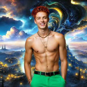 The Beautiful & Handsome Men of the Golden City, is a collection of AI generated images of sexy, glamorous, handsome guys in the heavens. On a balcony, overlooking a large golden city in the heavens. The heavenly landscape evokes a sense of magnificence, the majestic gothic architecture, is detailed and crafted to create an atmosphere of reverence and divine glory. The mystical and galactic landscape highlights the golden city. The great detail of the city and the billowing clouds. A golden river flows from the city to the end of the galaxy. A breathtaking scene of Salar de Uyuni at sunset, reflecting a vibrant gold hue. The stars and constellations sparkle in the galaxy. The city has massive, magnificent, majestic gothic architecture.