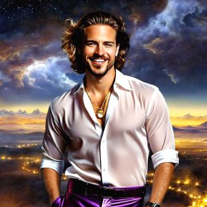 The Beautiful & Handsome Men of the Golden City, is a collection of AI generated images of sexy, glamorous, handsome guys in the heavens. On a balcony, overlooking a large golden city in the heavens. The heavenly landscape evokes a sense of magnificence, the majestic gothic architecture, is detailed and crafted to create an atmosphere of reverence and divine glory. The mystical and galactic landscape highlights the golden city. The great detail of the city and the billowing clouds. A golden river flows from the city to the end of the galaxy. A breathtaking scene of Salar de Uyuni at sunset, reflecting a vibrant gold hue. The stars and constellations sparkle in the galaxy. The city has massive, magnificent, majestic gothic architecture.