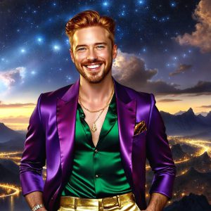 The Beautiful & Handsome Men of the Golden City, is a collection of AI generated images of sexy, glamorous, handsome guys in the heavens. On a balcony, overlooking a large golden city in the heavens. The heavenly landscape evokes a sense of magnificence, the majestic gothic architecture, is detailed and crafted to create an atmosphere of reverence and divine glory. The mystical and galactic landscape highlights the golden city. The great detail of the city and the billowing clouds. A golden river flows from the city to the end of the galaxy. A breathtaking scene of Salar de Uyuni at sunset, reflecting a vibrant gold hue. The stars and constellations sparkle in the galaxy. The city has massive, magnificent, majestic gothic architecture.