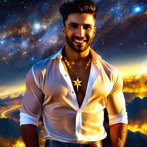 The Beautiful & Handsome Men of the Golden City, is a collection of AI generated images of sexy, glamorous, handsome guys in the heavens. On a balcony, overlooking a large golden city in the heavens. The heavenly landscape evokes a sense of magnificence, the majestic gothic architecture, is detailed and crafted to create an atmosphere of reverence and divine glory. The mystical and galactic landscape highlights the golden city. The great detail of the city and the billowing clouds. A golden river flows from the city to the end of the galaxy. A breathtaking scene of Salar de Uyuni at sunset, reflecting a vibrant gold hue. The stars and constellations sparkle in the galaxy. The city has massive, magnificent, majestic gothic architecture.