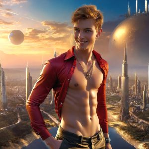 The Beautiful & Handsome Men of the Golden City, is a collection of AI generated images of sexy, glamorous, handsome guys in the heavens. On a balcony, overlooking a large golden city in the heavens. The heavenly landscape evokes a sense of magnificence, the majestic gothic architecture, is detailed and crafted to create an atmosphere of reverence and divine glory. The mystical and galactic landscape highlights the golden city. The great detail of the city and the billowing clouds. A golden river flows from the city to the end of the galaxy. A breathtaking scene of Salar de Uyuni at sunset, reflecting a vibrant gold hue. The stars and constellations sparkle in the galaxy. The city has massive, magnificent, majestic gothic architecture.