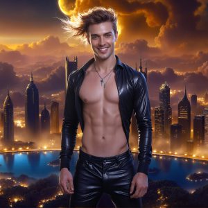 The Beautiful & Handsome Men of the Golden City, is a collection of AI generated images of sexy, glamorous, handsome guys in the heavens. On a balcony, overlooking a large golden city in the heavens. The heavenly landscape evokes a sense of magnificence, the majestic gothic architecture, is detailed and crafted to create an atmosphere of reverence and divine glory. The mystical and galactic landscape highlights the golden city. The great detail of the city and the billowing clouds. A golden river flows from the city to the end of the galaxy. A breathtaking scene of Salar de Uyuni at sunset, reflecting a vibrant gold hue. The stars and constellations sparkle in the galaxy. The city has massive, magnificent, majestic gothic architecture.