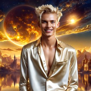 The Beautiful & Handsome Men of the Golden City, is a collection of AI generated images of sexy, glamorous, handsome guys in the heavens. On a balcony, overlooking a large golden city in the heavens. The heavenly landscape evokes a sense of magnificence, the majestic gothic architecture, is detailed and crafted to create an atmosphere of reverence and divine glory. The mystical and galactic landscape highlights the golden city. The great detail of the city and the billowing clouds. A golden river flows from the city to the end of the galaxy. A breathtaking scene of Salar de Uyuni at sunset, reflecting a vibrant gold hue. The stars and constellations sparkle in the galaxy. The city has massive, magnificent, majestic gothic architecture.