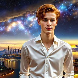 The Beautiful & Handsome Men of the Golden City, is a collection of AI generated images of sexy, glamorous, handsome guys in the heavens. On a balcony, overlooking a large golden city in the heavens. The heavenly landscape evokes a sense of magnificence, the majestic gothic architecture, is detailed and crafted to create an atmosphere of reverence and divine glory. The mystical and galactic landscape highlights the golden city. The great detail of the city and the billowing clouds. A golden river flows from the city to the end of the galaxy. A breathtaking scene of Salar de Uyuni at sunset, reflecting a vibrant gold hue. The stars and constellations sparkle in the galaxy. The city has massive, magnificent, majestic gothic architecture.