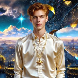 The Beautiful & Handsome Men of the Golden City, is a collection of AI generated images of sexy, glamorous, handsome guys in the heavens. On a balcony, overlooking a large golden city in the heavens. The heavenly landscape evokes a sense of magnificence, the majestic gothic architecture, is detailed and crafted to create an atmosphere of reverence and divine glory. The mystical and galactic landscape highlights the golden city. The great detail of the city and the billowing clouds. A golden river flows from the city to the end of the galaxy. A breathtaking scene of Salar de Uyuni at sunset, reflecting a vibrant gold hue. The stars and constellations sparkle in the galaxy. The city has massive, magnificent, majestic gothic architecture.