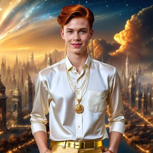 The Beautiful & Handsome Men of the Golden City, is a collection of AI generated images of sexy, glamorous, handsome guys in the heavens. On a balcony, overlooking a large golden city in the heavens. The heavenly landscape evokes a sense of magnificence, the majestic gothic architecture, is detailed and crafted to create an atmosphere of reverence and divine glory. The mystical and galactic landscape highlights the golden city. The great detail of the city and the billowing clouds. A golden river flows from the city to the end of the galaxy. A breathtaking scene of Salar de Uyuni at sunset, reflecting a vibrant gold hue. The stars and constellations sparkle in the galaxy. The city has massive, magnificent, majestic gothic architecture.