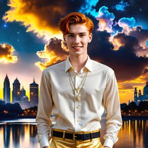 The Beautiful & Handsome Men of the Golden City, is a collection of AI generated images of sexy, glamorous, handsome guys in the heavens. On a balcony, overlooking a large golden city in the heavens. The heavenly landscape evokes a sense of magnificence, the majestic gothic architecture, is detailed and crafted to create an atmosphere of reverence and divine glory. The mystical and galactic landscape highlights the golden city. The great detail of the city and the billowing clouds. A golden river flows from the city to the end of the galaxy. A breathtaking scene of Salar de Uyuni at sunset, reflecting a vibrant gold hue. The stars and constellations sparkle in the galaxy. The city has massive, magnificent, majestic gothic architecture.