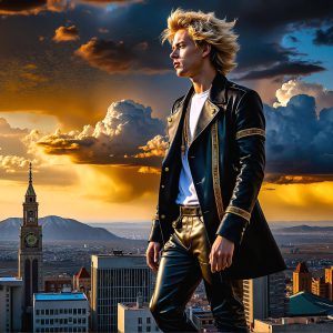 The Beautiful & Handsome Men of the Golden City, is a collection of AI generated images of sexy, glamorous, handsome guys in the heavens. On a balcony, overlooking a large golden city in the heavens. The heavenly landscape evokes a sense of magnificence, the majestic gothic architecture, is detailed and crafted to create an atmosphere of reverence and divine glory. The mystical and galactic landscape highlights the golden city. The great detail of the city and the billowing clouds. A golden river flows from the city to the end of the galaxy. A breathtaking scene of Salar de Uyuni at sunset, reflecting a vibrant gold hue. The stars and constellations sparkle in the galaxy. The city has massive, magnificent, majestic gothic architecture.