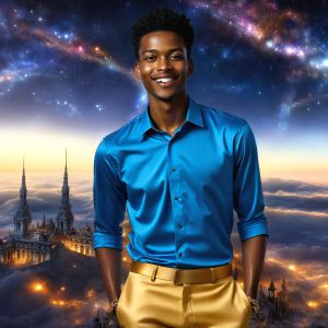 The Beautiful & Handsome Men of the Golden City, is a collection of AI generated images of sexy, glamorous, handsome guys in the heavens. On a balcony, overlooking a large golden city in the heavens. The heavenly landscape evokes a sense of magnificence, the majestic gothic architecture, is detailed and crafted to create an atmosphere of reverence and divine glory. The mystical and galactic landscape highlights the golden city. The great detail of the city and the billowing clouds. A golden river flows from the city to the end of the galaxy. A breathtaking scene of Salar de Uyuni at sunset, reflecting a vibrant gold hue. The stars and constellations sparkle in the galaxy. The city has massive, magnificent, majestic gothic architecture.