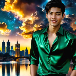 The Beautiful & Handsome Men of the Golden City, is a collection of AI generated images of sexy, glamorous, handsome guys in the heavens. On a balcony, overlooking a large golden city in the heavens. The heavenly landscape evokes a sense of magnificence, the majestic gothic architecture, is detailed and crafted to create an atmosphere of reverence and divine glory. The mystical and galactic landscape highlights the golden city. The great detail of the city and the billowing clouds. A golden river flows from the city to the end of the galaxy. A breathtaking scene of Salar de Uyuni at sunset, reflecting a vibrant gold hue. The stars and constellations sparkle in the galaxy. The city has massive, magnificent, majestic gothic architecture.