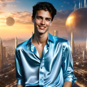 The Beautiful & Handsome Men of the Golden City, is a collection of AI generated images of sexy, glamorous, handsome guys in the heavens. On a balcony, overlooking a large golden city in the heavens. The heavenly landscape evokes a sense of magnificence, the majestic gothic architecture, is detailed and crafted to create an atmosphere of reverence and divine glory. The mystical and galactic landscape highlights the golden city. The great detail of the city and the billowing clouds. A golden river flows from the city to the end of the galaxy. A breathtaking scene of Salar de Uyuni at sunset, reflecting a vibrant gold hue. The stars and constellations sparkle in the galaxy. The city has massive, magnificent, majestic gothic architecture.