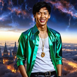 The Beautiful & Handsome Men of the Golden City, is a collection of AI generated images of sexy, glamorous, handsome guys in the heavens. On a balcony, overlooking a large golden city in the heavens. The heavenly landscape evokes a sense of magnificence, the majestic gothic architecture, is detailed and crafted to create an atmosphere of reverence and divine glory. The mystical and galactic landscape highlights the golden city. The great detail of the city and the billowing clouds. A golden river flows from the city to the end of the galaxy. A breathtaking scene of Salar de Uyuni at sunset, reflecting a vibrant gold hue. The stars and constellations sparkle in the galaxy. The city has massive, magnificent, majestic gothic architecture.