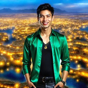 The Beautiful & Handsome Men of the Golden City, is a collection of AI generated images of sexy, glamorous, handsome guys in the heavens. On a balcony, overlooking a large golden city in the heavens. The heavenly landscape evokes a sense of magnificence, the majestic gothic architecture, is detailed and crafted to create an atmosphere of reverence and divine glory. The mystical and galactic landscape highlights the golden city. The great detail of the city and the billowing clouds. A golden river flows from the city to the end of the galaxy. A breathtaking scene of Salar de Uyuni at sunset, reflecting a vibrant gold hue. The stars and constellations sparkle in the galaxy. The city has massive, magnificent, majestic gothic architecture.