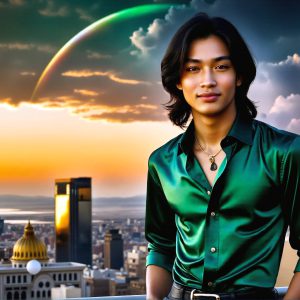 The Beautiful & Handsome Men of the Golden City, is a collection of AI generated images of sexy, glamorous, handsome guys in the heavens. On a balcony, overlooking a large golden city in the heavens. The heavenly landscape evokes a sense of magnificence, the majestic gothic architecture, is detailed and crafted to create an atmosphere of reverence and divine glory. The mystical and galactic landscape highlights the golden city. The great detail of the city and the billowing clouds. A golden river flows from the city to the end of the galaxy. A breathtaking scene of Salar de Uyuni at sunset, reflecting a vibrant gold hue. The stars and constellations sparkle in the galaxy. The city has massive, magnificent, majestic gothic architecture.