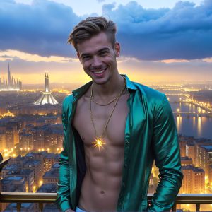 The Beautiful & Handsome Men of the Golden City, is a collection of AI generated images of sexy, glamorous, handsome guys in the heavens. On a balcony, overlooking a large golden city in the heavens. The heavenly landscape evokes a sense of magnificence, the majestic gothic architecture, is detailed and crafted to create an atmosphere of reverence and divine glory. The mystical and galactic landscape highlights the golden city. The great detail of the city and the billowing clouds. A golden river flows from the city to the end of the galaxy. A breathtaking scene of Salar de Uyuni at sunset, reflecting a vibrant gold hue. The stars and constellations sparkle in the galaxy. The city has massive, magnificent, majestic gothic architecture.
