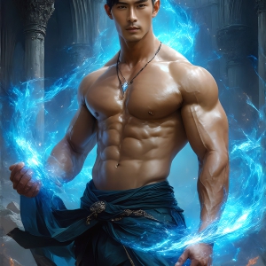 AI-generated abstract art featuring beautiful, handsome, sexy, shirtless, men, boys, lads. Fantasy, elemental mages typically have the ability to manipulate the basic elements, such as fire, water, earth, and air. This can extend to controlling sub-elements like ice, lightning, and sometimes even metal or wood.