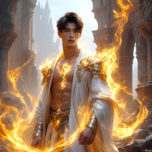 AI-generated abstract art featuring beautiful, handsome, sexy, shirtless, men, boys, lads. Fantasy, elemental mages typically have the ability to manipulate the basic elements, such as fire, water, earth, and air. This can extend to controlling sub-elements like ice, lightning, and sometimes even metal or wood.