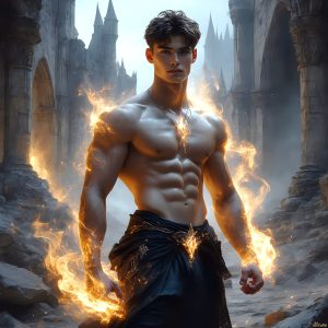 AI-generated abstract art featuring beautiful, handsome, sexy, shirtless, men, boys, lads. Fantasy, elemental mages typically have the ability to manipulate the basic elements, such as fire, water, earth, and air. This can extend to controlling sub-elements like ice, lightning, and sometimes even metal or wood.