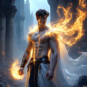 AI-generated abstract art featuring beautiful, handsome, sexy, shirtless, men, boys, lads. Fantasy, elemental mages typically have the ability to manipulate the basic elements, such as fire, water, earth, and air. This can extend to controlling sub-elements like ice, lightning, and sometimes even metal or wood.